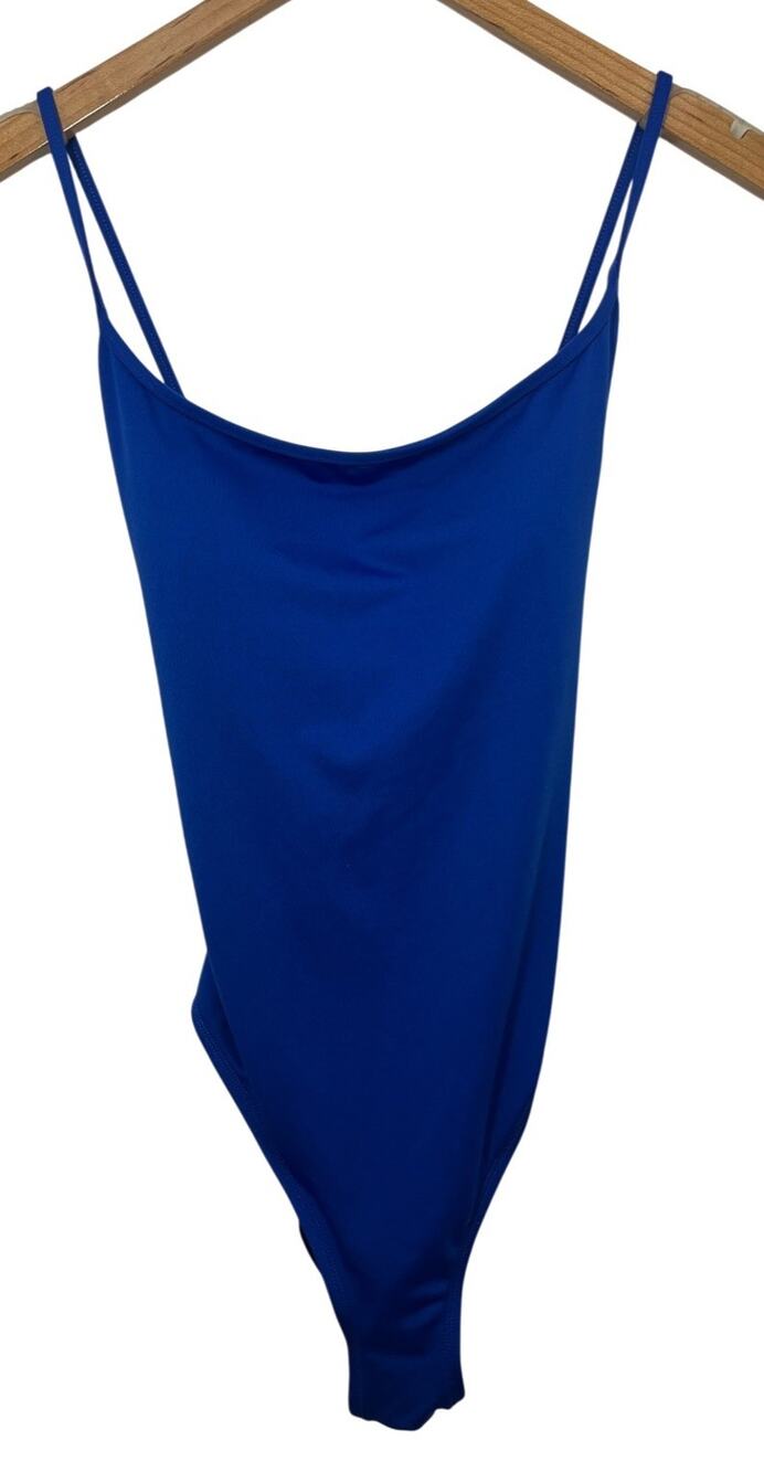 Vtg Cole of California One Piece Swimsuit XL Royal Blue High Cut Crisscross Back